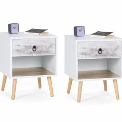 IDMarket lot de 2 tables de chevet blanches effet vieilli 1 tiroir style scandinave* Meubles Tiroirs|Meubles Bas