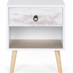 IDMarket lot de 2 tables de chevet blanches effet vieilli 1 tiroir style scandinave* Meubles Tiroirs|Meubles Bas