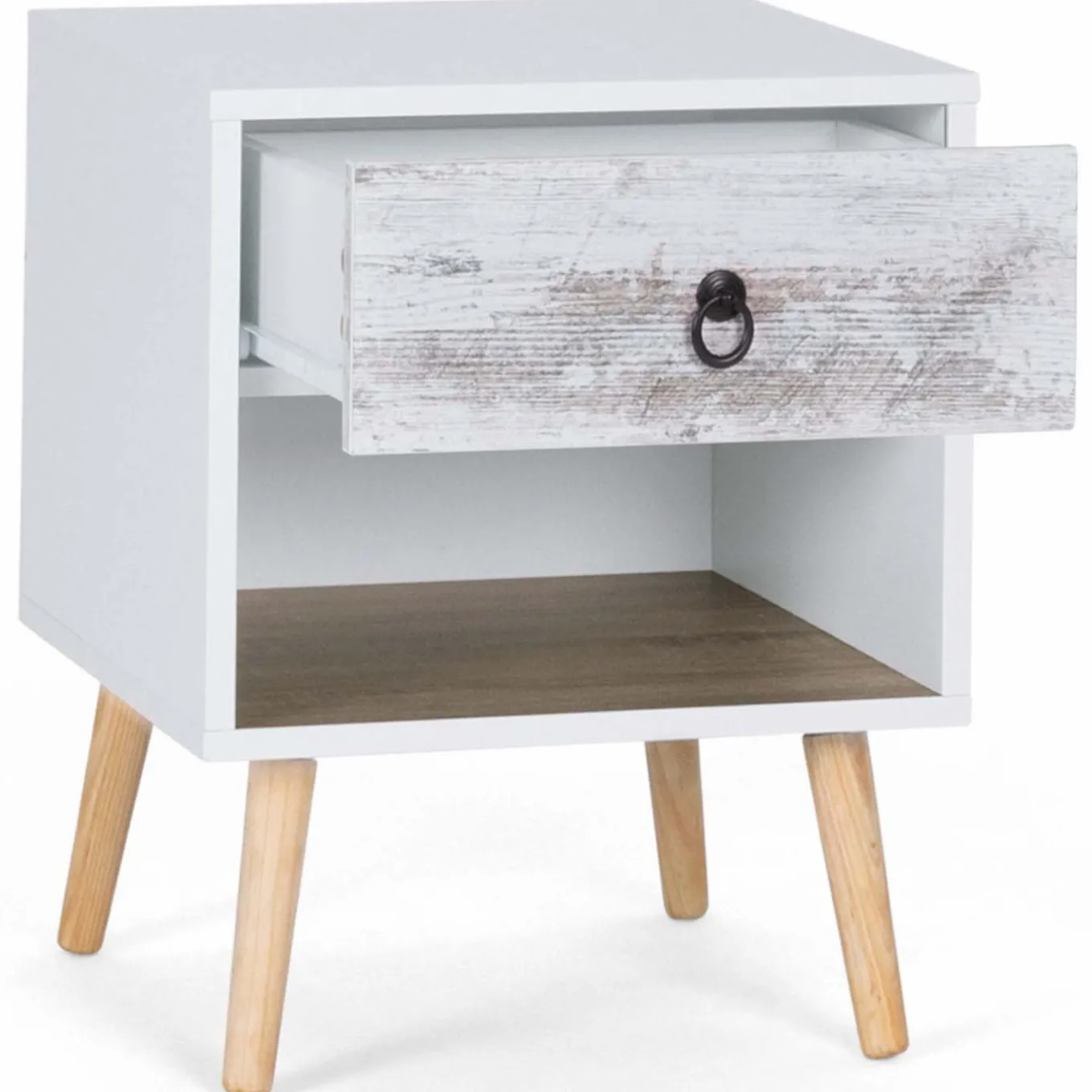 IDMarket lot de 2 tables de chevet blanches effet vieilli 1 tiroir style scandinave* Meubles Tiroirs|Meubles Bas