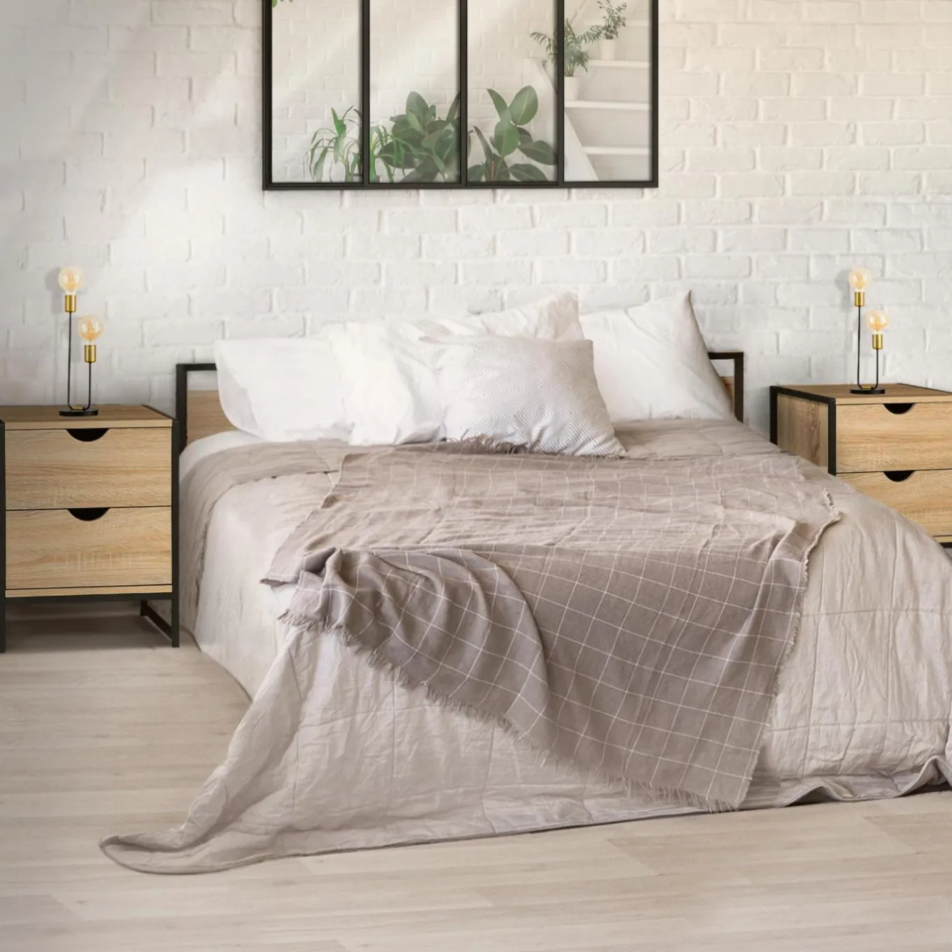 IDMarket Lot de 2 tables de chevet industrielles 2 tiroirs* Meubles Tiroirs|Meubles Bas