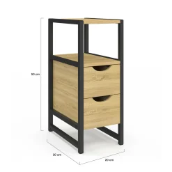 IDMarket Lot de 2 tables de chevet bois et métal noir 2 tiroirs 1 niche style industriel* Petits Meubles|Chambre Complète Adulte