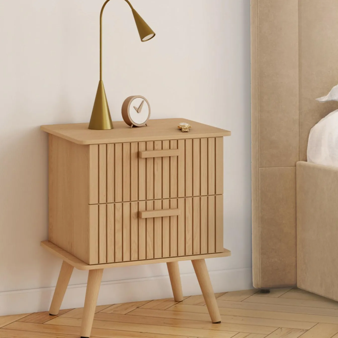 IDMarket Lot de 2 tables de chevet 2 tiroirs lattes tasseau bois coloris chêne* Tables De Chevet|Chambre Complète Adulte