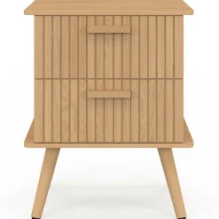 IDMarket Lot de 2 tables de chevet 2 tiroirs lattes tasseau bois coloris chêne* Tables De Chevet|Chambre Complète Adulte