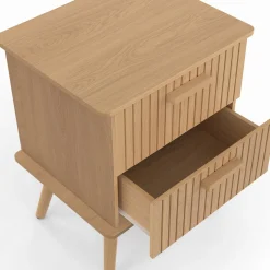 IDMarket Lot de 2 tables de chevet 2 tiroirs lattes tasseau bois coloris chêne* Tables De Chevet|Chambre Complète Adulte