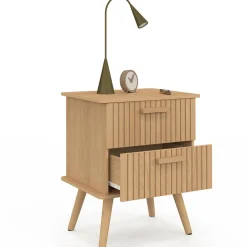 IDMarket Lot de 2 tables de chevet 2 tiroirs lattes tasseau bois coloris chêne* Tables De Chevet|Chambre Complète Adulte