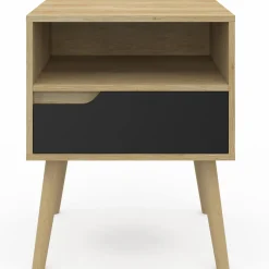 IDMarket Lot de 2 tables de chevet scandinaves avec tiroir bois effet hêtre et noir* Meubles En Bois|Collection Scandinave