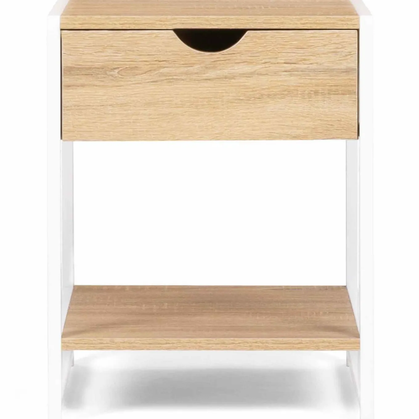 IDMarket Lot de 2 tables de chevet métal blanc et bois* Collection Industrielle|Petits Meubles