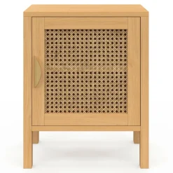 IDMarket Lot de 2 tables de chevet 1 porte cannage et bois* Collection Cannage|Tables De Chevet