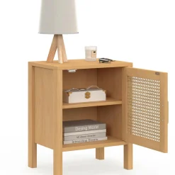 IDMarket Lot de 2 tables de chevet 1 porte cannage et bois* Collection Cannage|Tables De Chevet