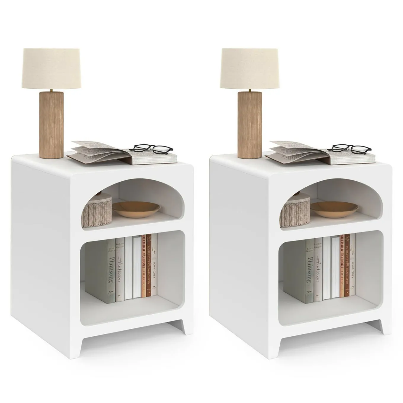 IDMarket Lot de 2 tables de chevets style organiques bois blanc 2 niches* Tables De Chevet|Collection Moderne