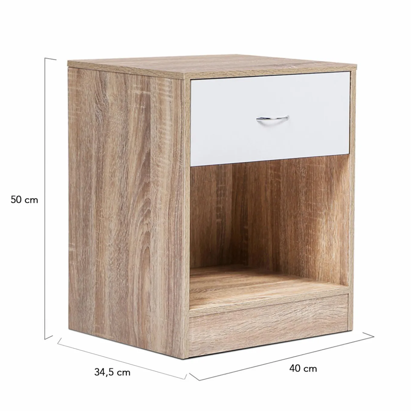 IDMarket Lot de 2 tables de nuit bois façon hêtre tiroir blanc* Meubles Tiroirs|Meubles Bas