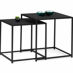 IDMarket Lot de 2 tables gigognes métal noir carrées 40 cm et 45 cm* Meubles Noirs|Collection Métal
