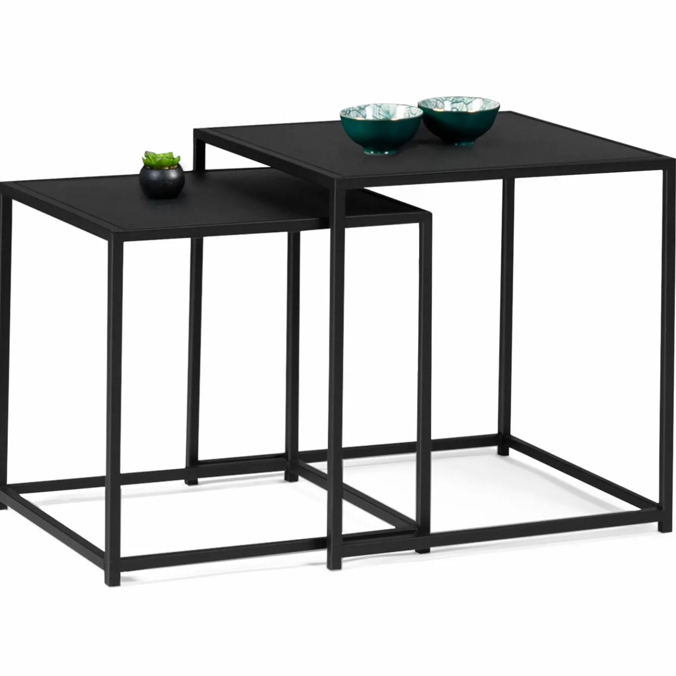 IDMarket Lot de 2 tables gigognes métal noir carrées 40 cm et 45 cm* Meubles Noirs|Collection Métal