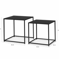 IDMarket Lot de 2 tables gigognes métal noir carrées 40 cm et 45 cm* Meubles Noirs|Collection Métal
