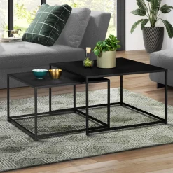 IDMarket Lot de 2 tables gigognes métal noir carrées 60 cm et 70 cm* Meubles Noirs|Collection Métal
