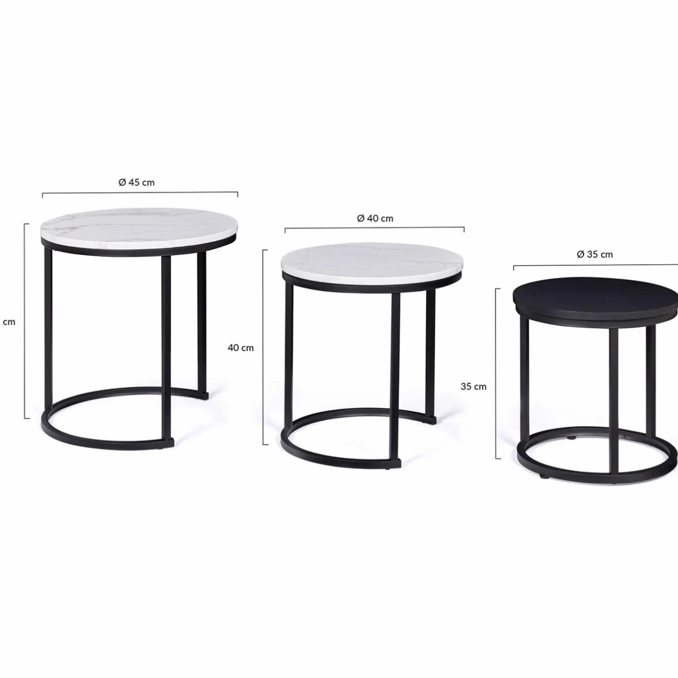 IDMarket Lot de 3 tables gigognes rondes effet marbre et bois noir 35/40/45 cm* Collection Moderne|Petits Meubles
