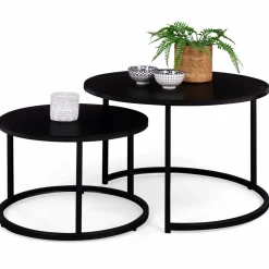 IDMarket Lot de 2 tables gigognes rondes métal noir 54 cm et 70 cm* Meubles Noirs|Collection Métal