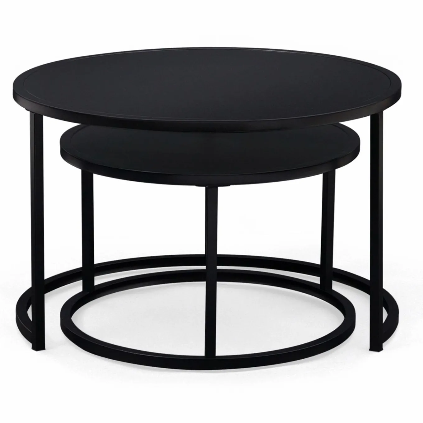 IDMarket Lot de 2 tables gigognes rondes métal noir 54 cm et 70 cm* Meubles Noirs|Collection Métal