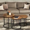 IDMarket Lot de 3 tables gigognes rondes style industriel bois foncé* Collection Industrielle|Salon Complet