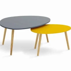 IDMarket Lot de 2 tables gigognes scandinaves laquées gris et jaune* Collection Scandinave|Salon Complet