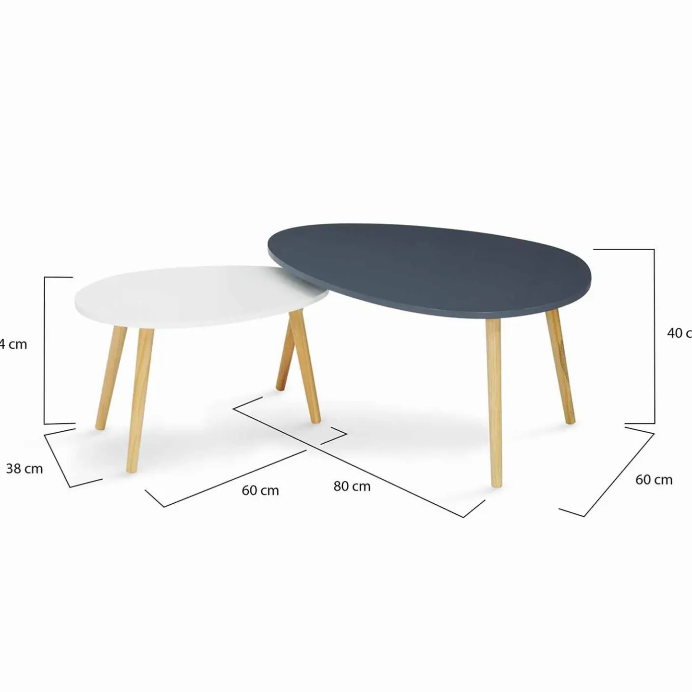 IDMarket Lot de 2 tables gigognes scandinaves laquées blanc et gris* Collection Scandinave|Salon Complet