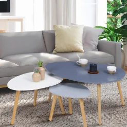 IDMarket Lot de 3 tables gigognes scandinaves laquées blanche, gris clair et gris foncé* Collection Scandinave|Tables Basses