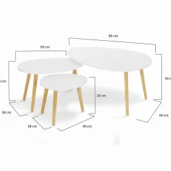 IDMarket Lot de 3 tables gigognes scandinaves laquées blanc* Collection Scandinave|Salon Complet