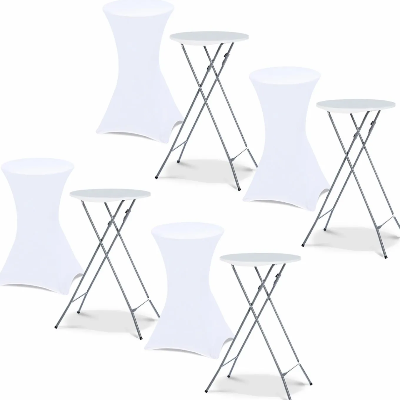 IDMarket Lot de 4 tables hautes pliantes d’extérieur + housses blanches* Mobilier Pliant D'Appoint