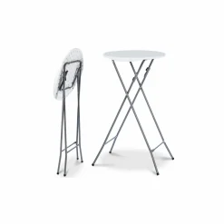 IDMarket Lot de 4 tables hautes pliantes d’extérieur + housses blanches* Mobilier Pliant D'Appoint