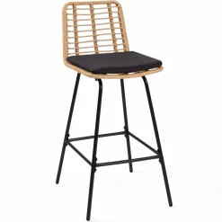 IDMarket Lot de 2 tabourets de bar effet rotin pied métal noir* Collection Cannage|Collection Vintage