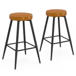 IDMarket Lot de 2 tabourets de bar effet cuir marron et pieds métal* Collection Vintage|Cuisine Complète