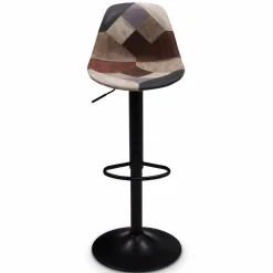 IDMarket Lot de 2 tabourets de bar design pied noir assise patchwork marron* Collection Contemporaine|Tabourets De Bar