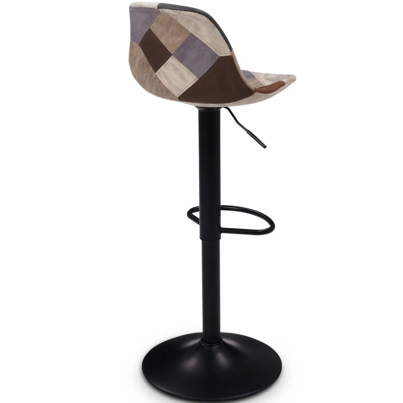 IDMarket Lot de 2 tabourets de bar design pied noir assise patchwork marron* Collection Contemporaine|Tabourets De Bar