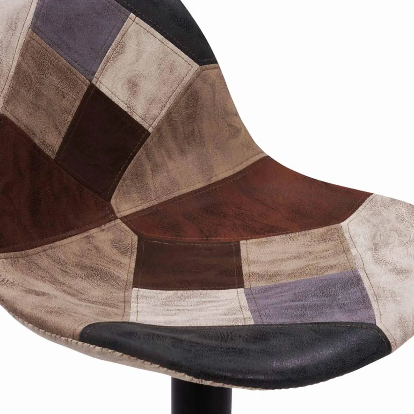 IDMarket Lot de 2 tabourets de bar design pied noir assise patchwork marron* Collection Contemporaine|Tabourets De Bar