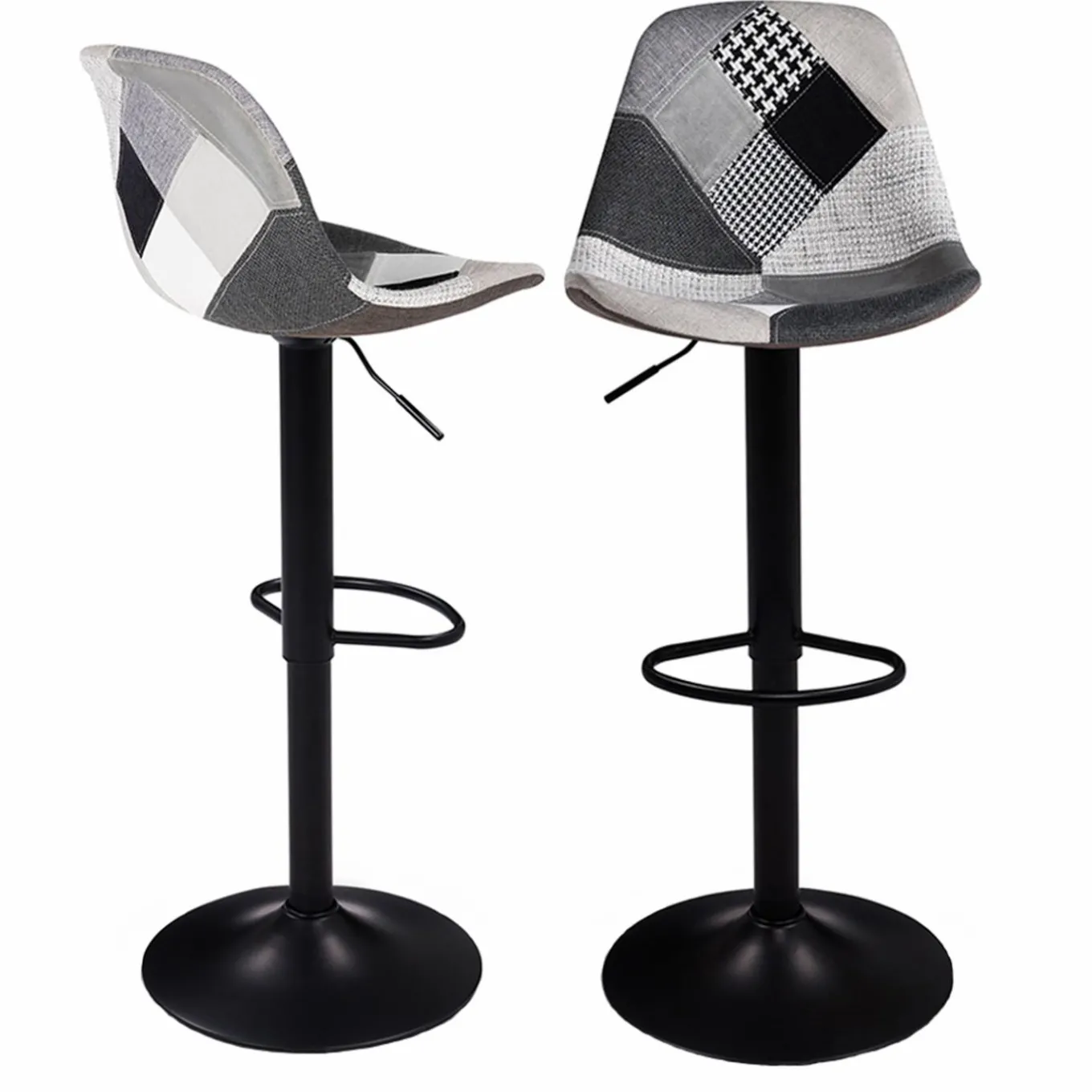IDMarket Lot de 2 tabourets de bar noirs réglables patchworks noirs, gris et blancs* Collection Contemporaine|Tabourets De Bar