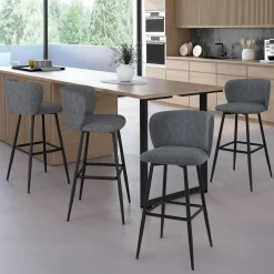 IDMarket Lot de 4 tabourets de bar assise en tissu gris foncé et pieds en métal noir* Collection Contemporaine|Tabourets De Bar