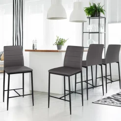 IDMarket Lot de 4 tabourets de bar en PVC gris rembourrés* Collection Contemporaine|Tabourets De Bar