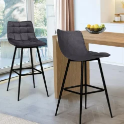 IDMarket Lot de 2 tabourets de bar en velours gris foncé* Collection Vintage|Collection Moderne