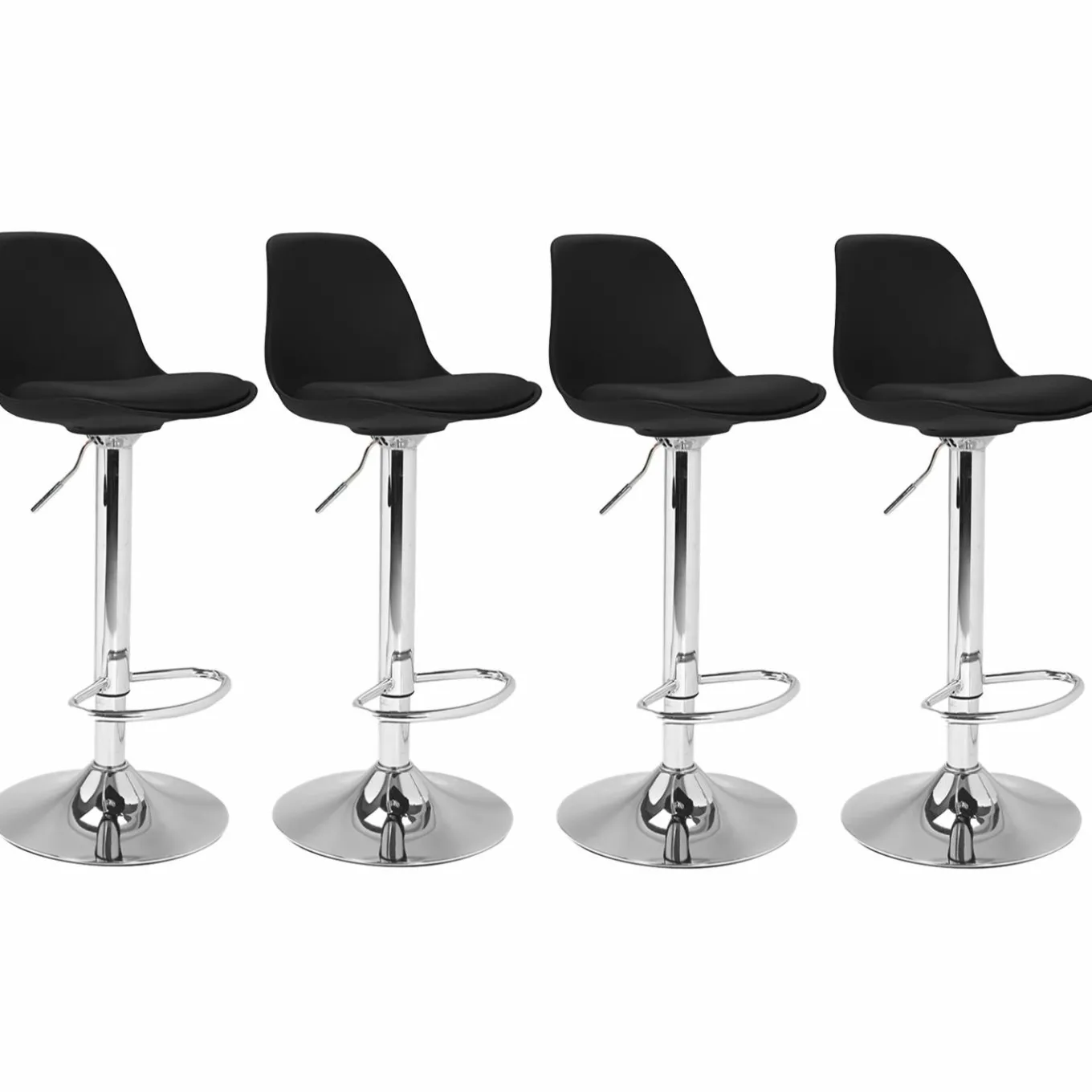 IDMarket Lot de 4 tabourets de bar noir réglables pied métal* Collection Contemporaine|Tabourets De Bar