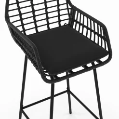 IDMarket Lot de 2 tabourets de bar avec accoudoirs noir effet rotin pieds métal noir* Collection Cannage|Collection Vintage