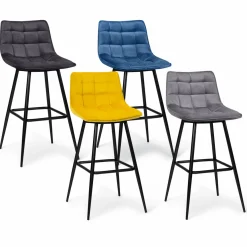 IDMarket Lot de 4 tabourets de bar matelassés en velours mix color* Collection Vintage|Collection Moderne