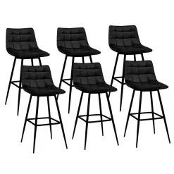 IDMarket Lot de 6 tabourets de bar en velours noir* Collection Vintage|Tabourets De Bar
