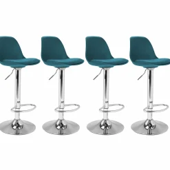 IDMarket Lot de 4 tabourets de bar bleu canard réglables pied métal* Collection Contemporaine|Tabourets De Bar