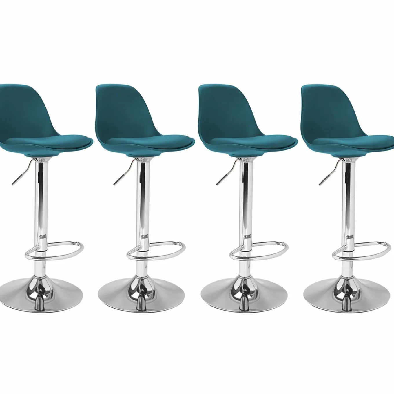 IDMarket Lot de 4 tabourets de bar bleu canard réglables pied métal* Collection Contemporaine|Tabourets De Bar
