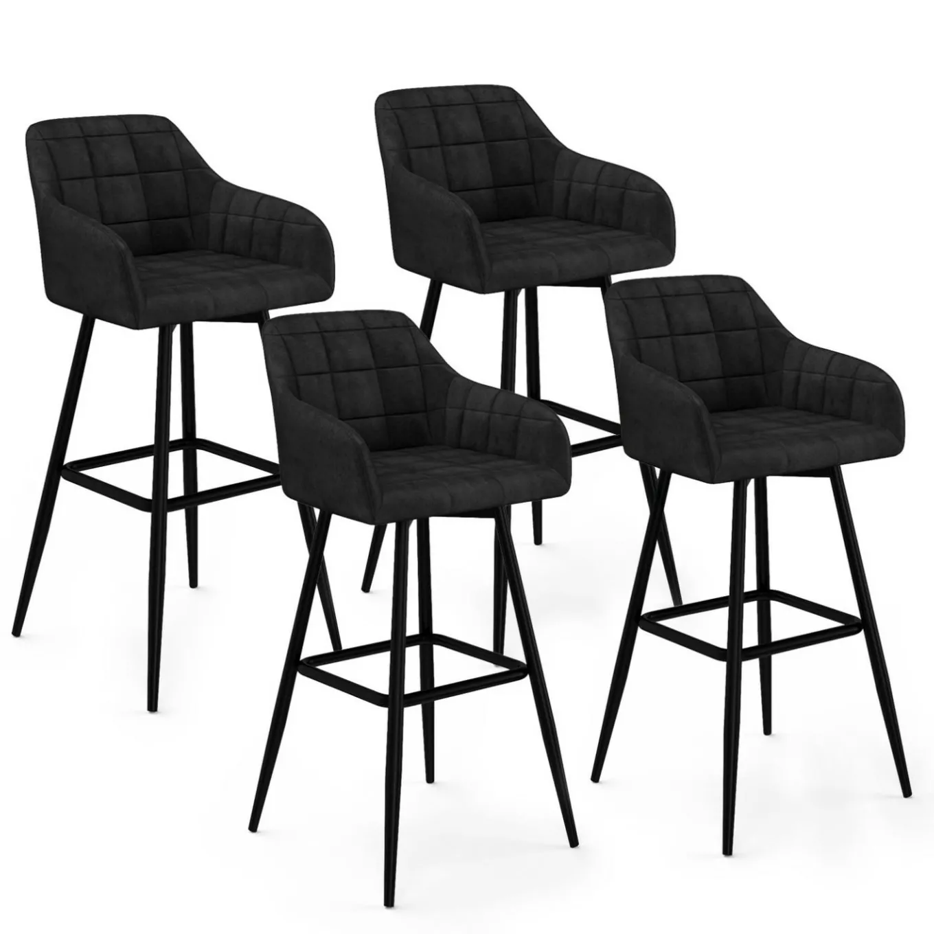 IDMarket Lot de 4 tabourets de bar en velours noir avec accoudoirs* Collection Vintage|Tabourets De Bar