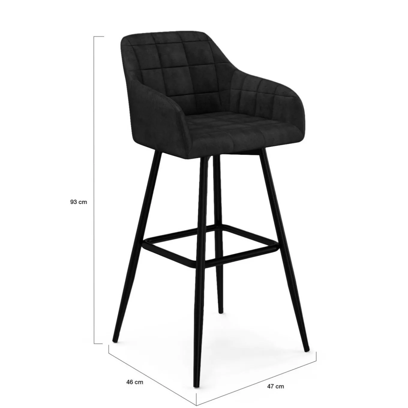 IDMarket Lot de 4 tabourets de bar en velours noir avec accoudoirs* Collection Vintage|Tabourets De Bar