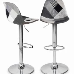 IDMarket Lot de 2 tabourets de bar design pied chromé assise patchwork noir, gris et blanc* Collection Contemporaine|Tabourets De Bar