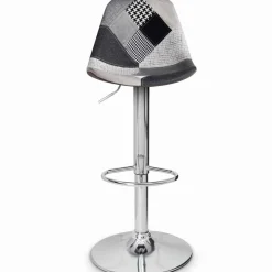 IDMarket Lot de 2 tabourets de bar design pied chromé assise patchwork noir, gris et blanc* Collection Contemporaine|Tabourets De Bar