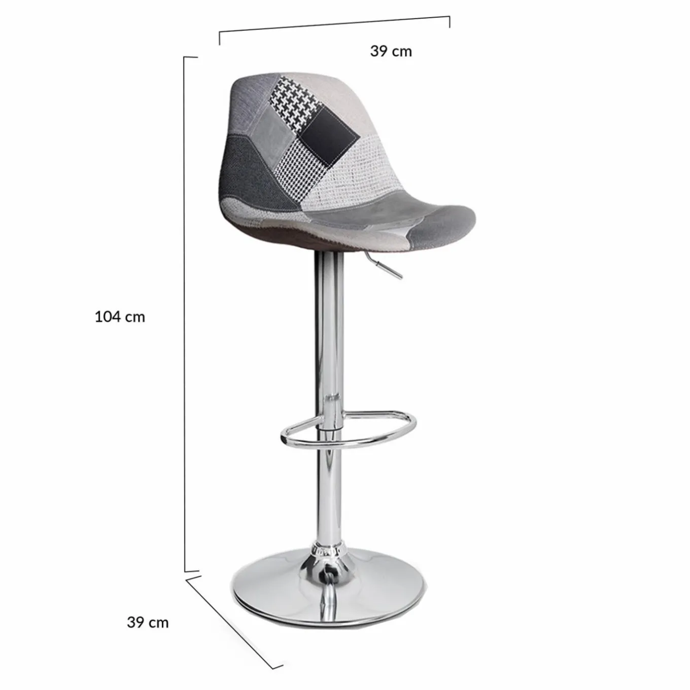 IDMarket Lot de 2 tabourets de bar design pied chromé assise patchwork noir, gris et blanc* Collection Contemporaine|Tabourets De Bar