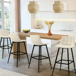IDMarket Lot de 4 tabourets de bar beige et confortable* Tabourets De Bar|Chaises De Bar